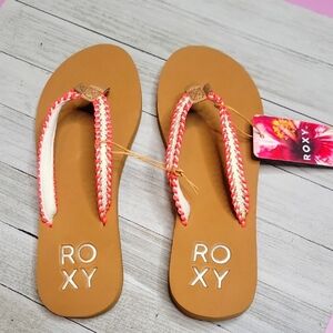 Roxy Tan and Pink Flip Flops